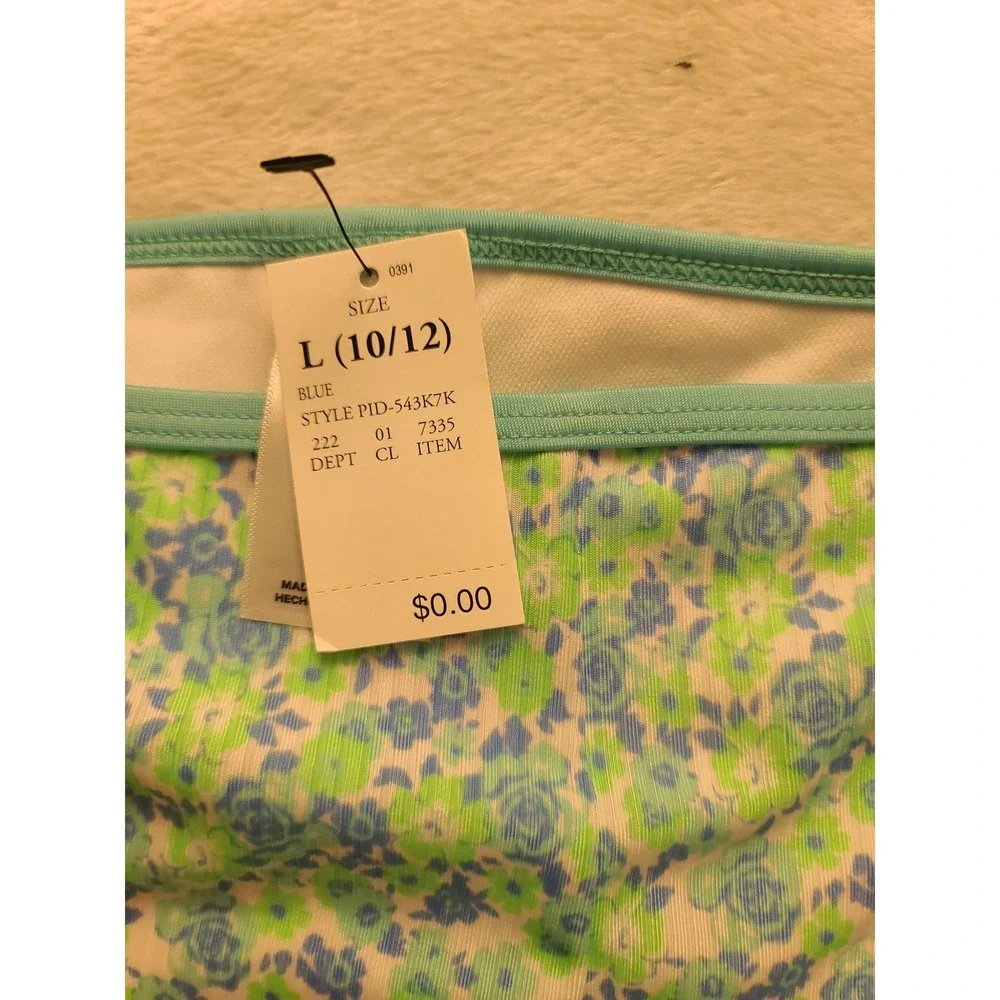 Art Class Girls Floral Swim Shorts Blue Green Ribbed Swimsuit Bottoms L 10/12